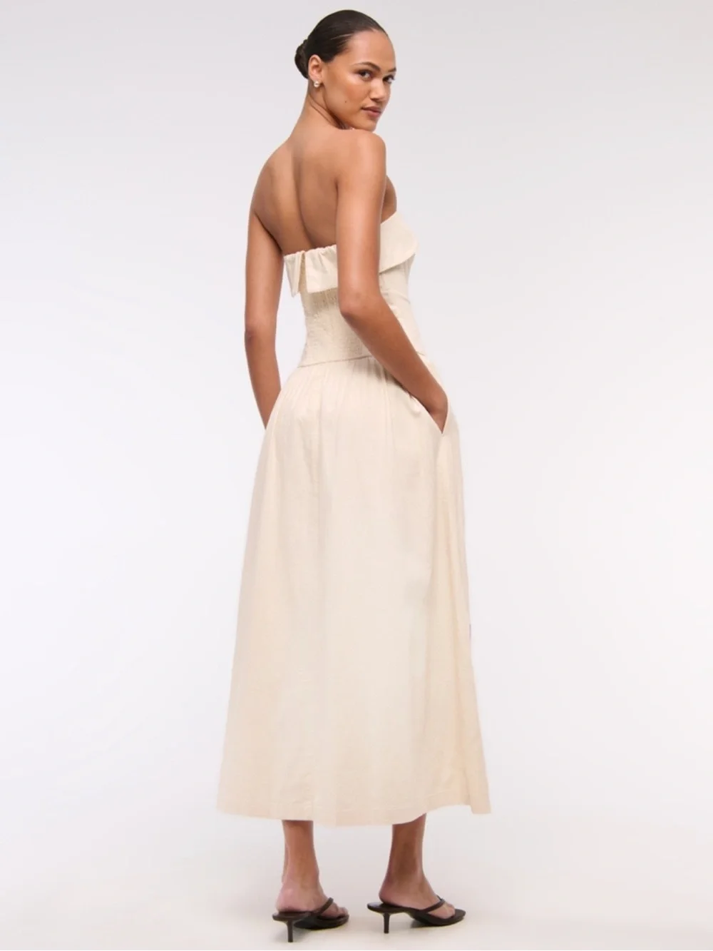 Abercrombie & Fitch NWT Strapless Drop-Waist Linen-Blend Maxi Dress Floral